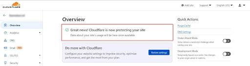 5th Step – Cloudflare Configuration - Notification confirming