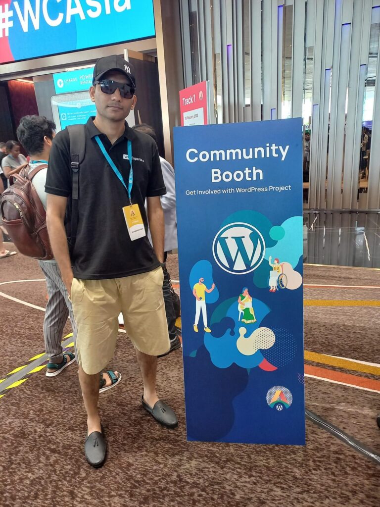 WPExperts' community manager spotted at the WordCamp Asia community booth.
