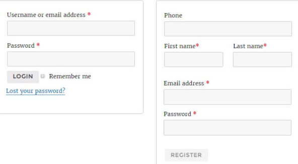 Woocommerce login and registration forms
