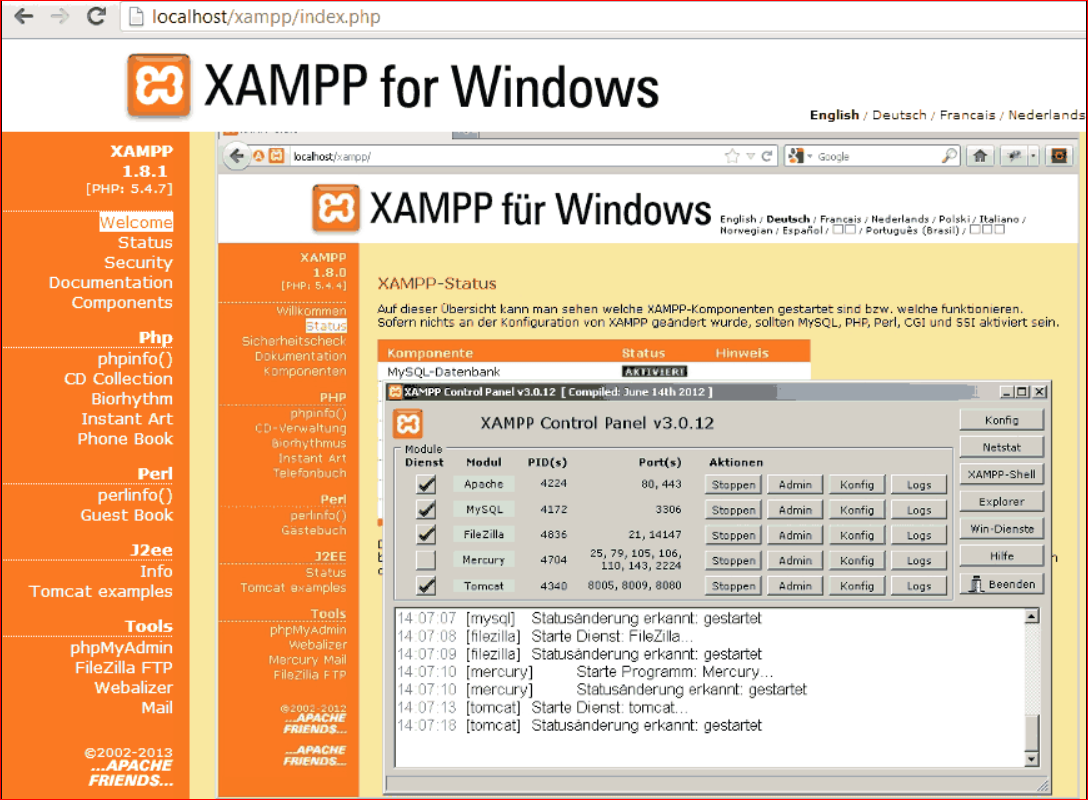 The XAMPP dashboard