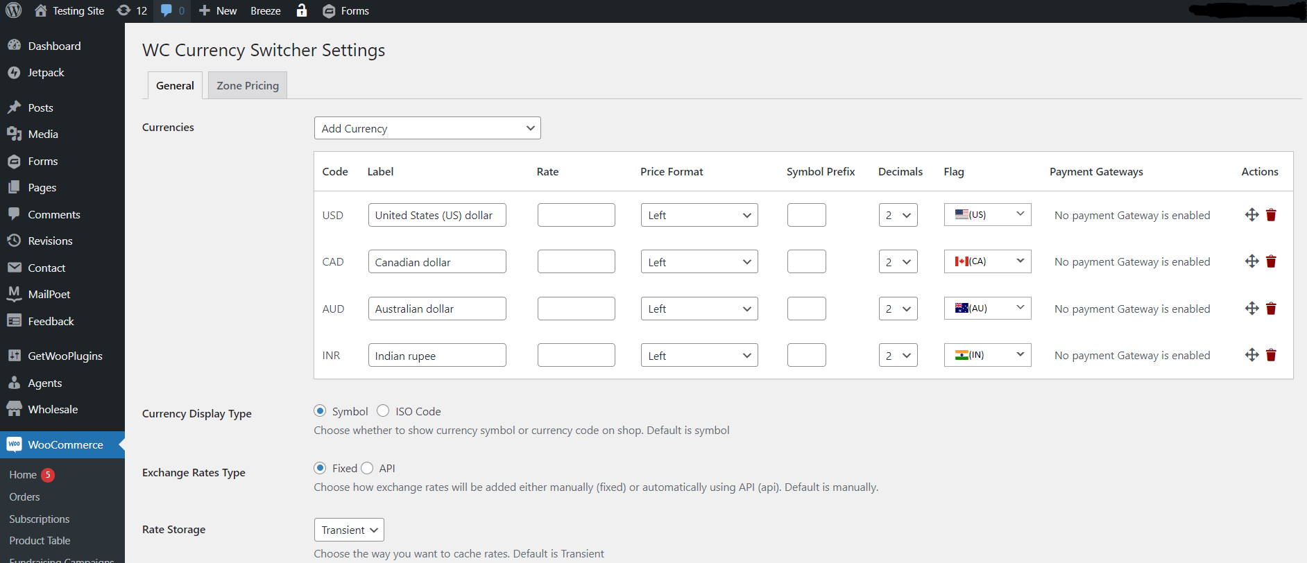 currency switcher settings