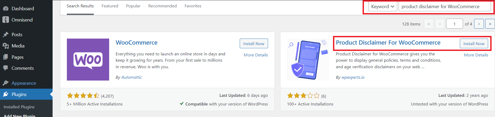 install-product-disclaimer-for-woocommerce-plugin-from-the-admin-dashboard