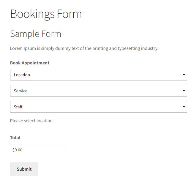 Bookings Form