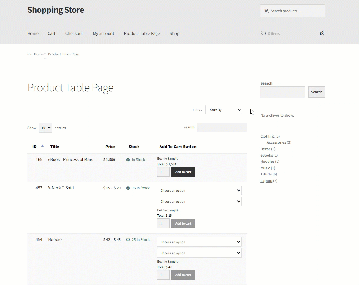 Add Filter Dropdown Above the Table - Product Sort By