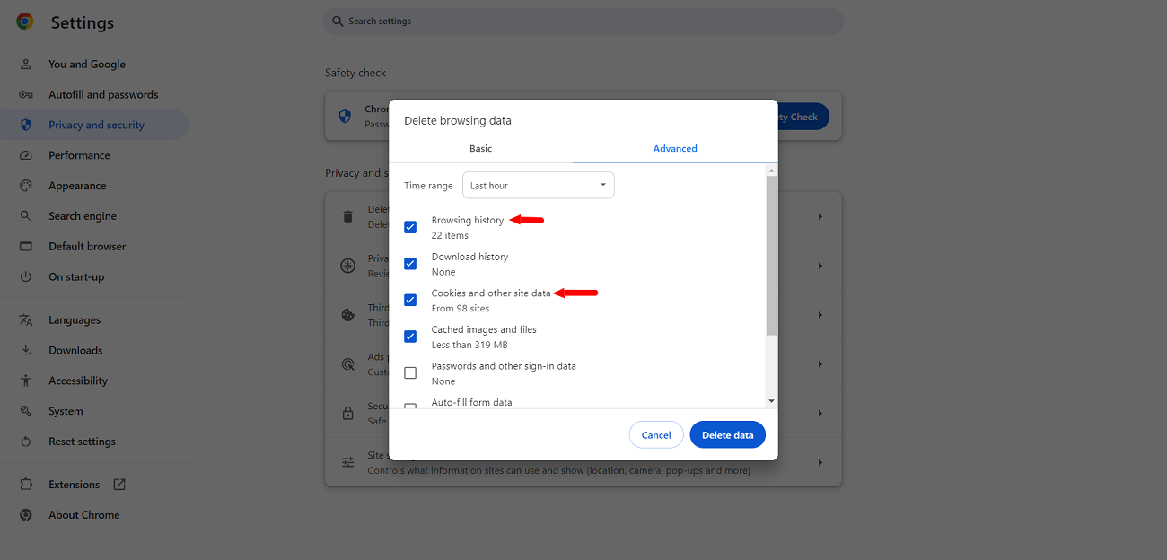 delete-browsing-data-from-the-google-chrome-browser-by-clearing-advanced-data-to-fix-403-forbidden-error