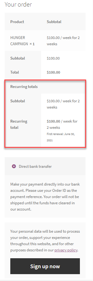 recurring payment cycles