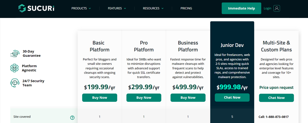 sucuri-pricing-plans-including-basic-platform-pro-platform-business-platform-junior-dev-and-multi-site-and-custom-plans