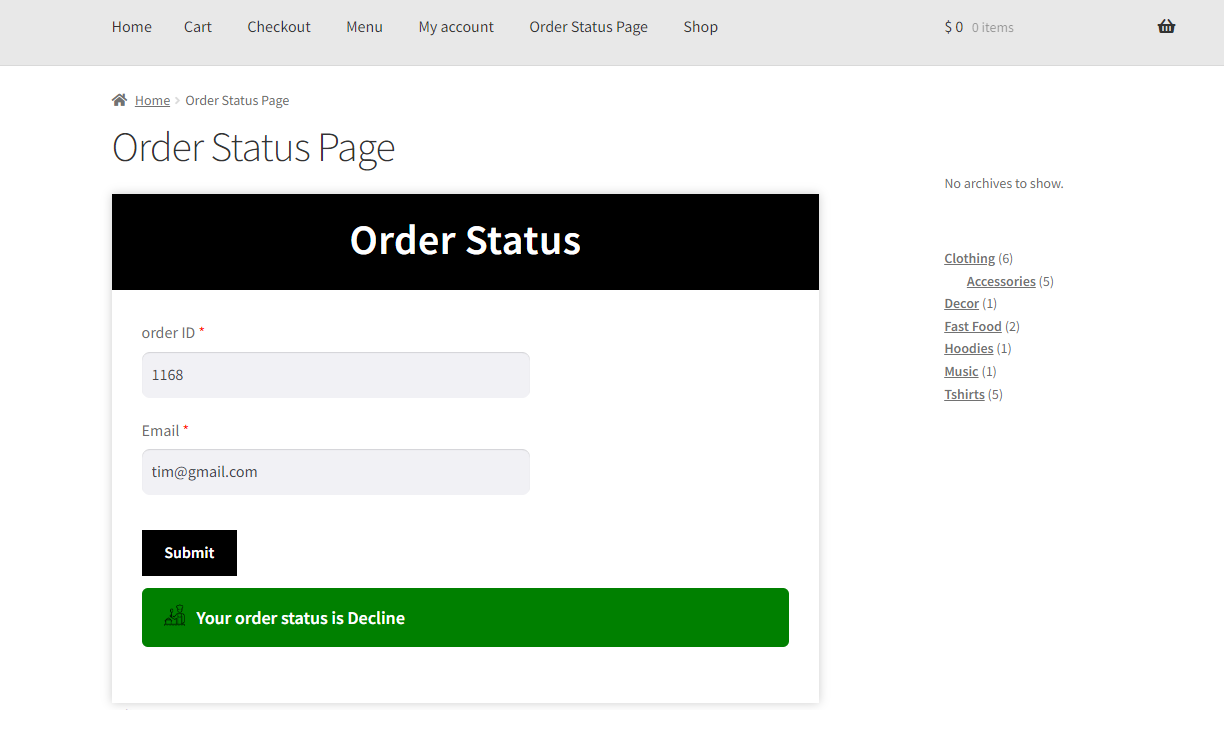 Custom Order Status Feature