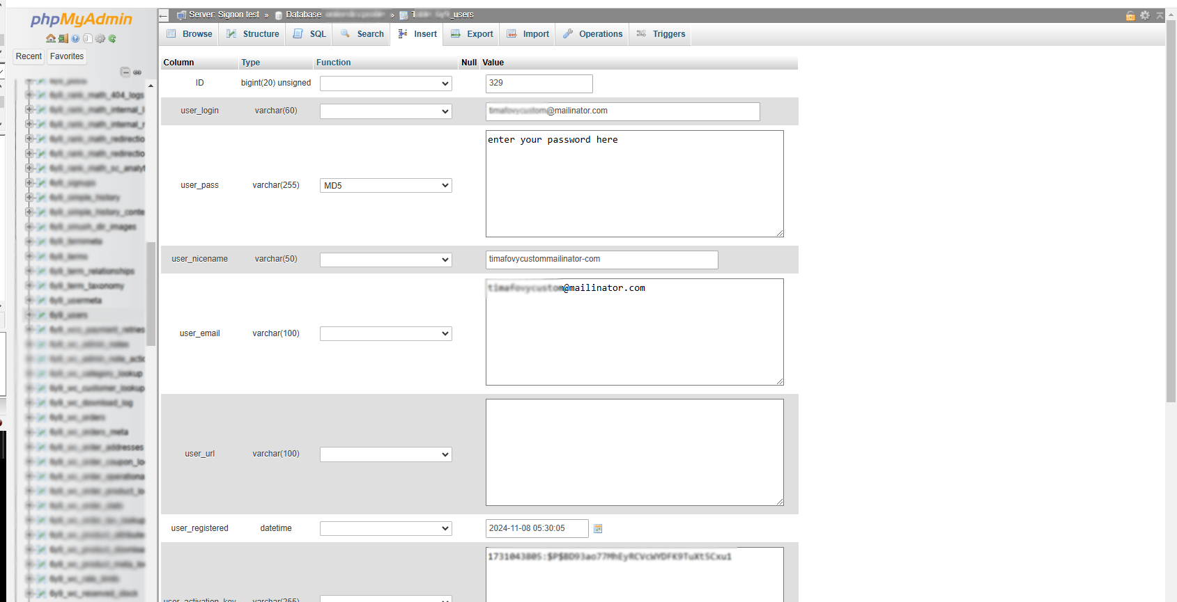 Manual Password Reset via phpMyAdmin