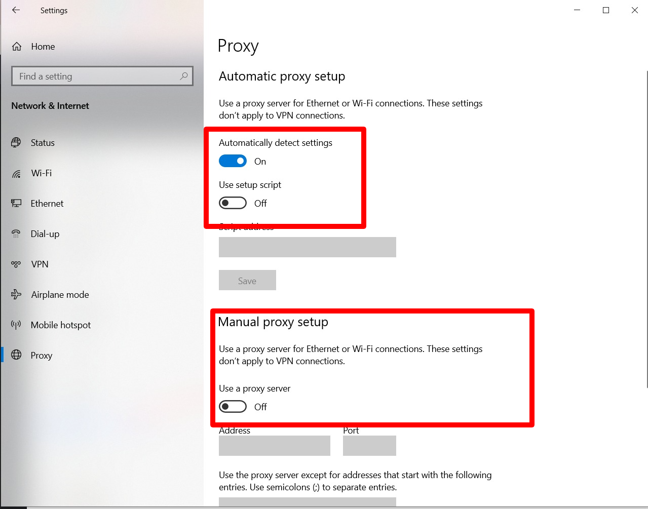 Ensure that a proxy server is turned off in the proxy settings window - WPExperts Ensure that a proxy server is turned off in the proxy settings window