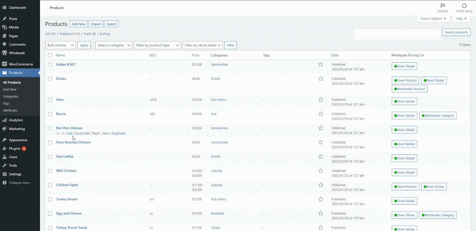 Show a Price Column for Each Wholesale Product