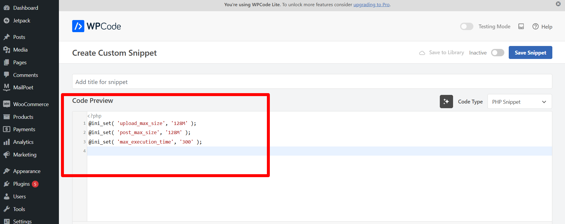 This code will increase your upload limit and post sizes to 120 MB and execution time to 300 seconds. - WPExperts This code will increase your upload limit and post sizes to 120 MB and execution time to 300 seconds.