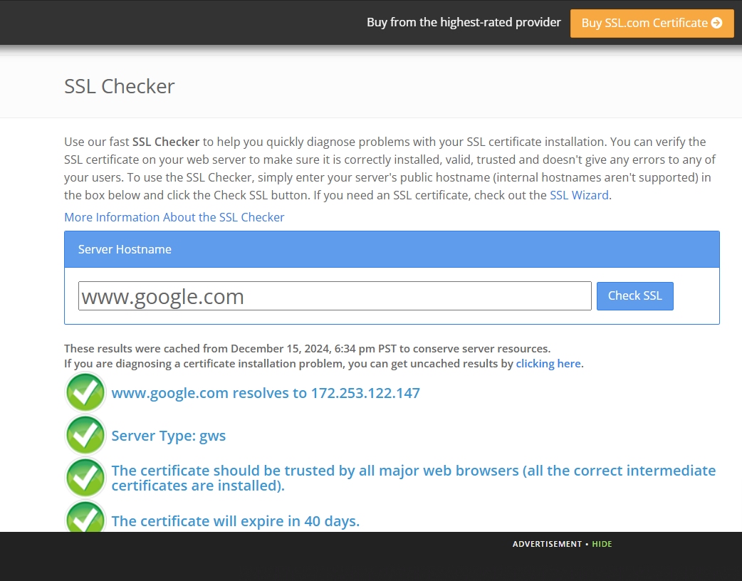 check the ssl certificate on your site with ssl checker an online tool