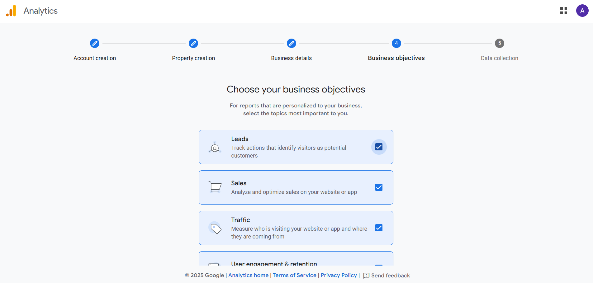 Choose all the business objectives or your preferred ones only