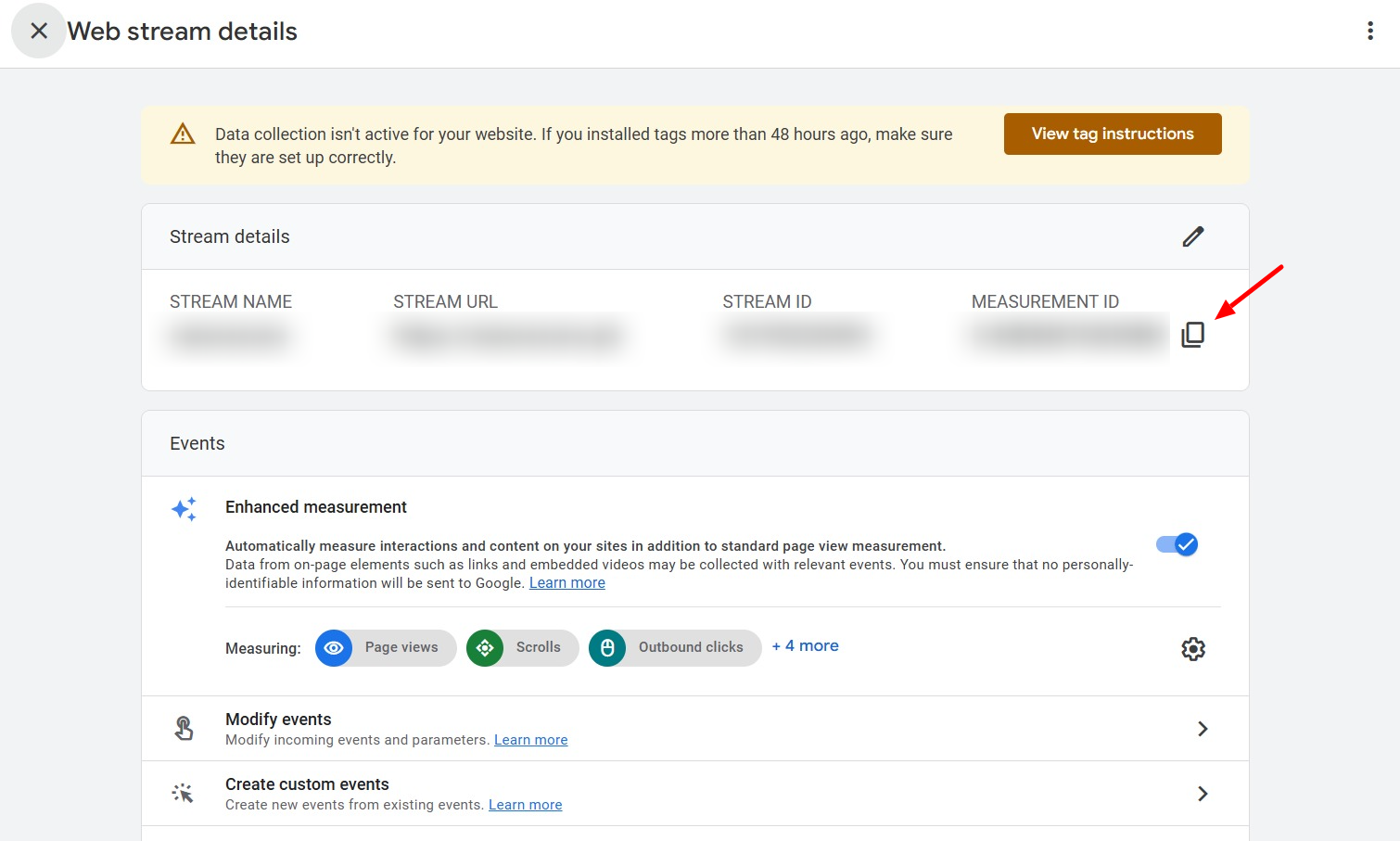 Copy the given Measurement ID, which will be used to link your website to GA4
