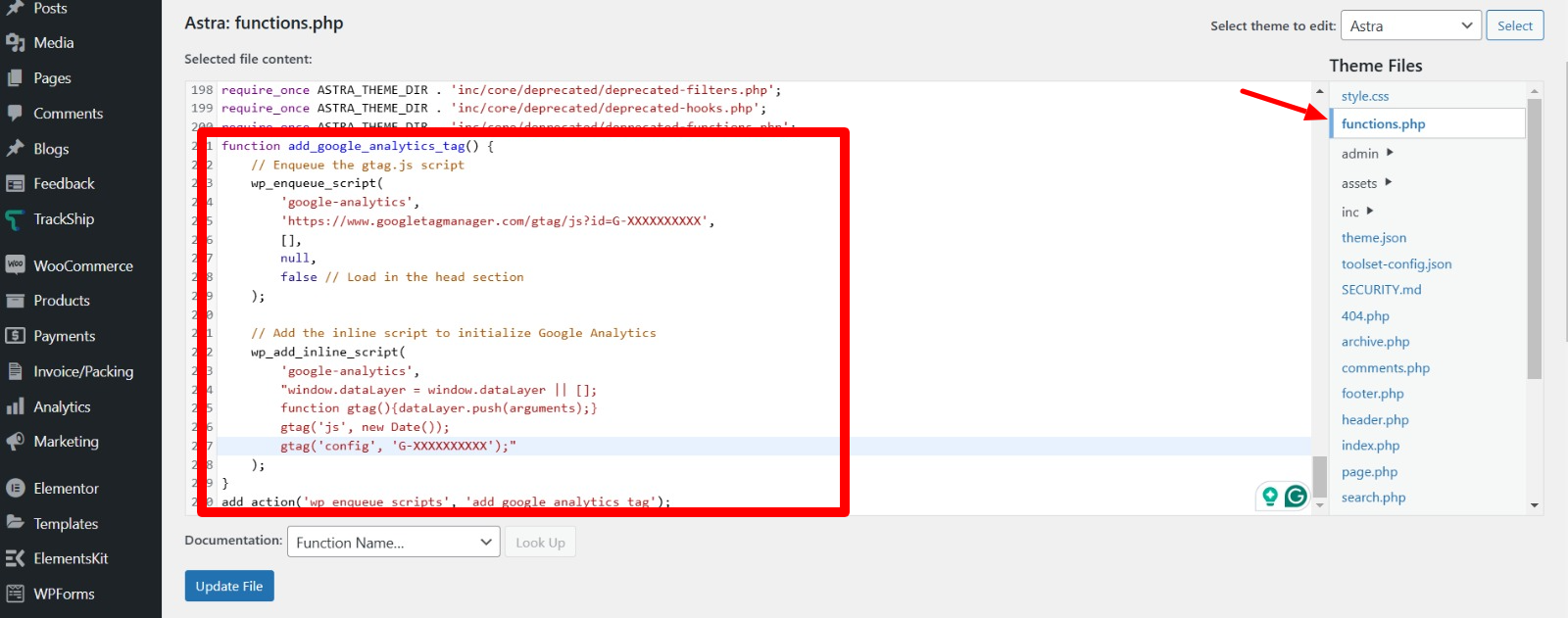 Paste the enqueued tracking code anywhere or in the last as mentioned below