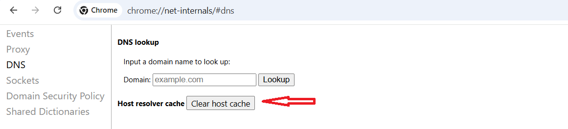 clear host cache to remove Chrome browser cache