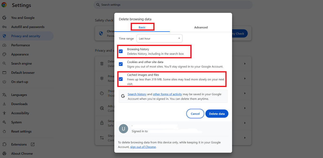 Delete Browsing Data
