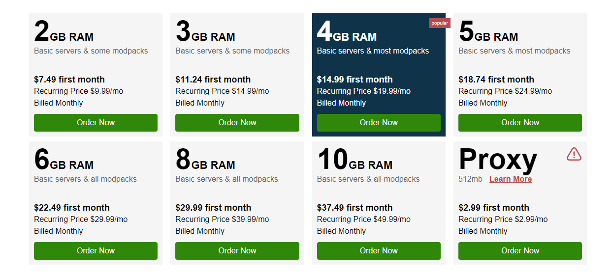 Pricing - Minecraft Server Hosting Services