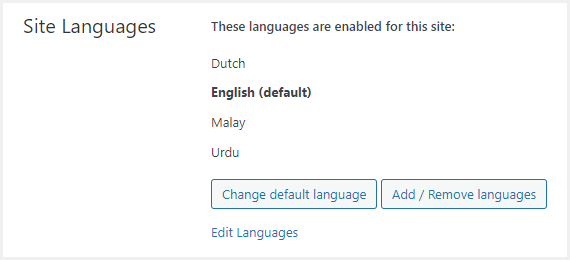 site languages section