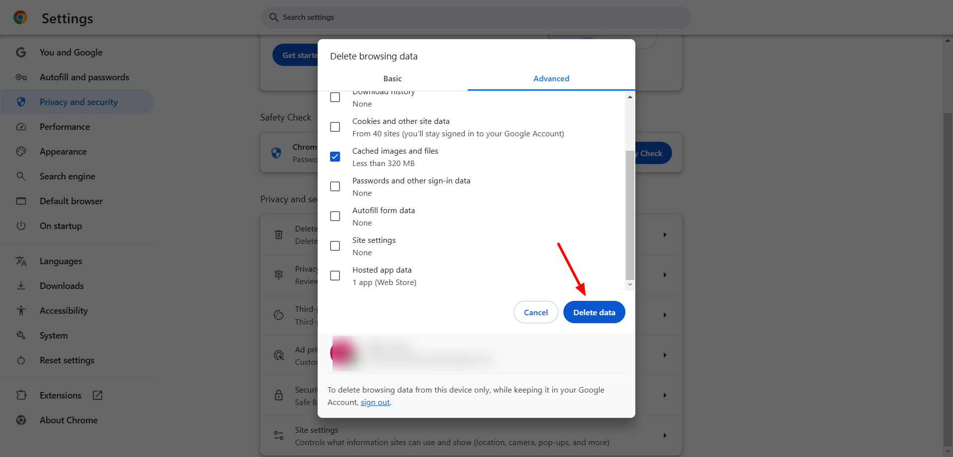 Click Clear Data