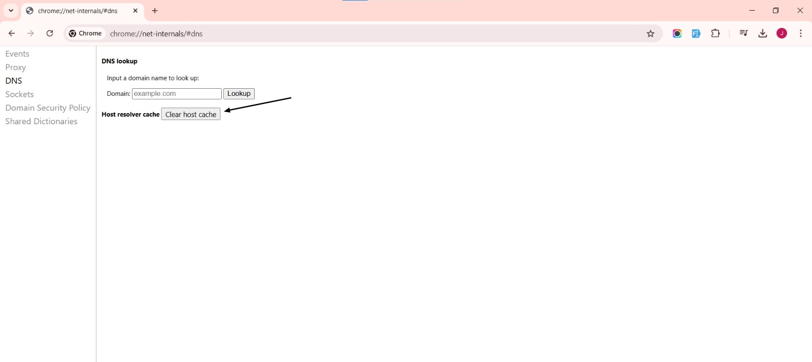 Click on Clear host cache