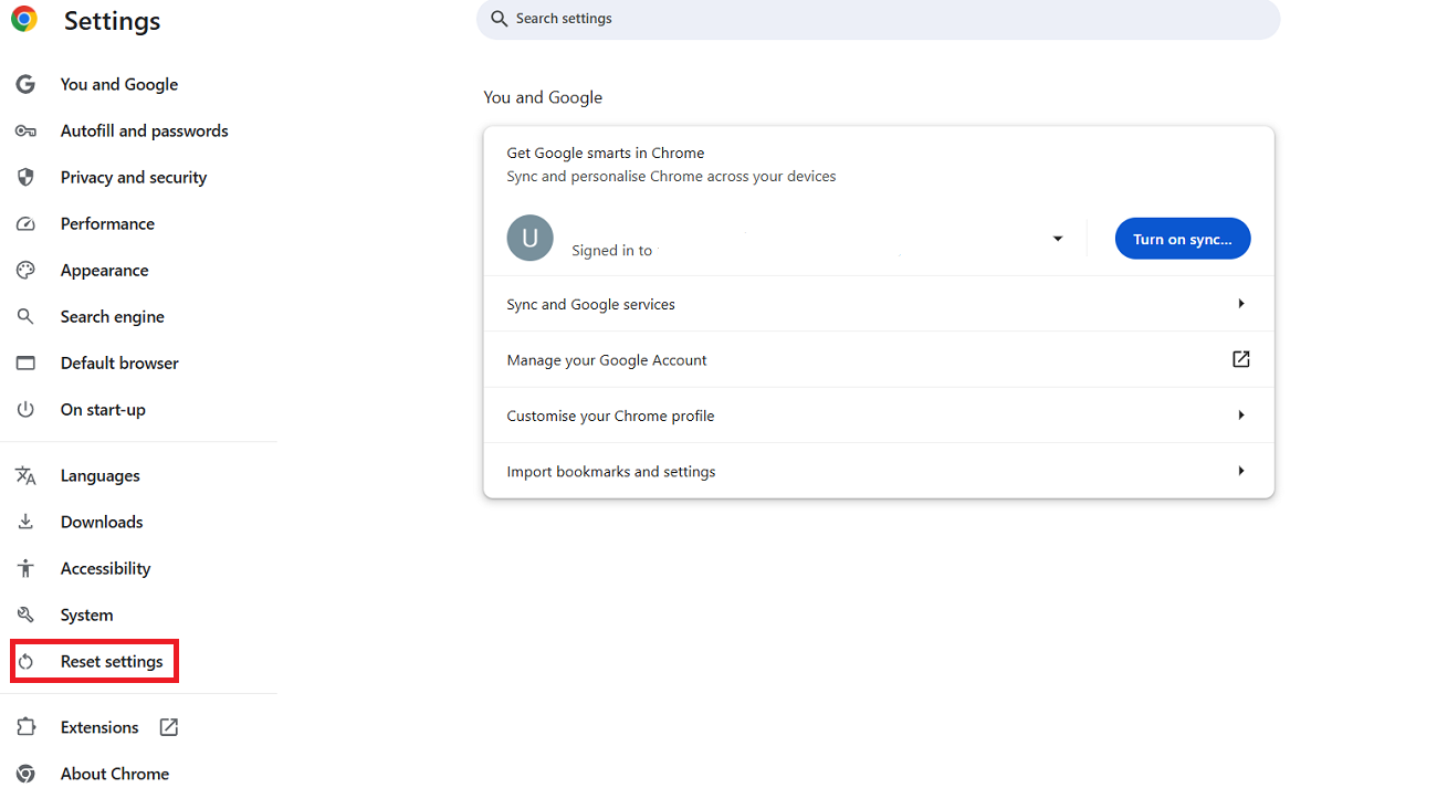 Click the Reset Settings Option to Reset the Chrome Browser