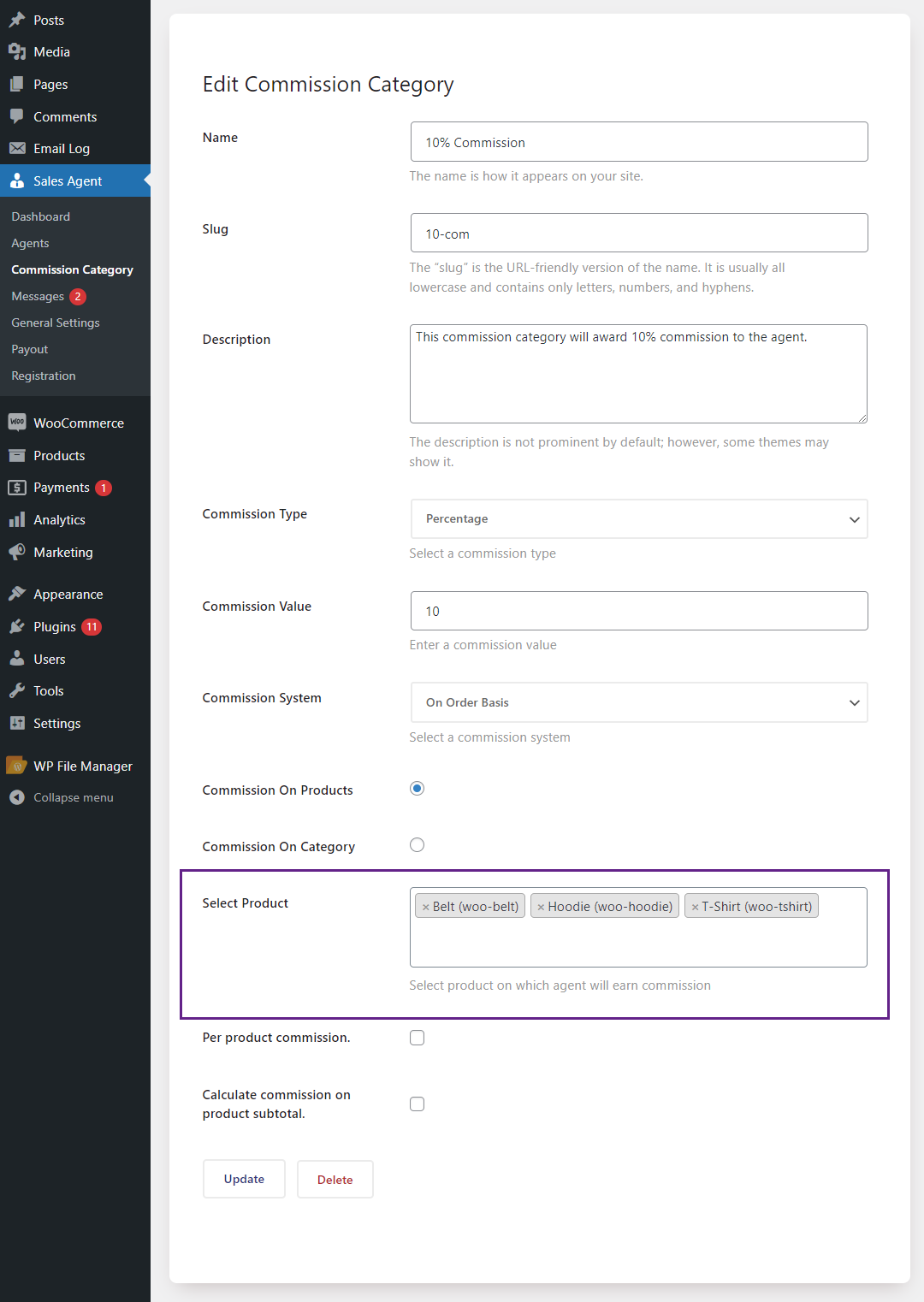 Commission on Category and Commission on Product