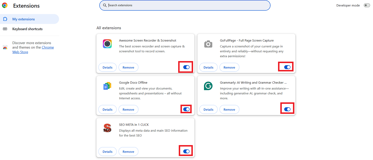 Deactivate Chrome Extensions