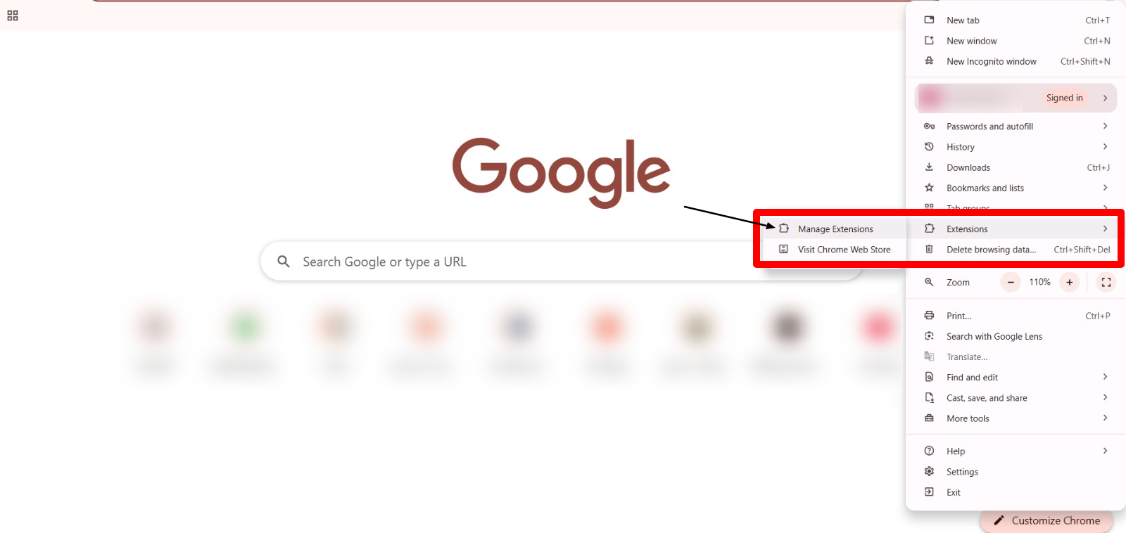 Find Extension; then go to Manage Extensions