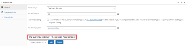 coupon fixed amount option