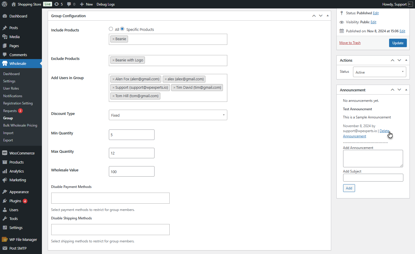 Group Management and Announcements