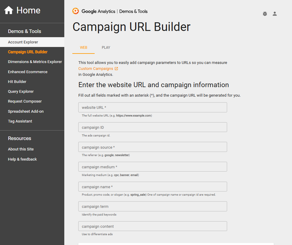 Open the Google Campaign URL Builder