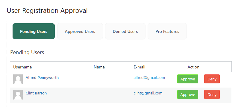 Pending Users