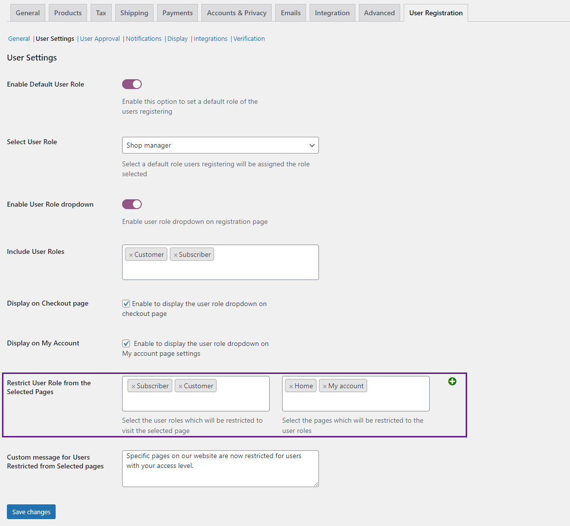 Restrict User Role from Selected Pages Feature