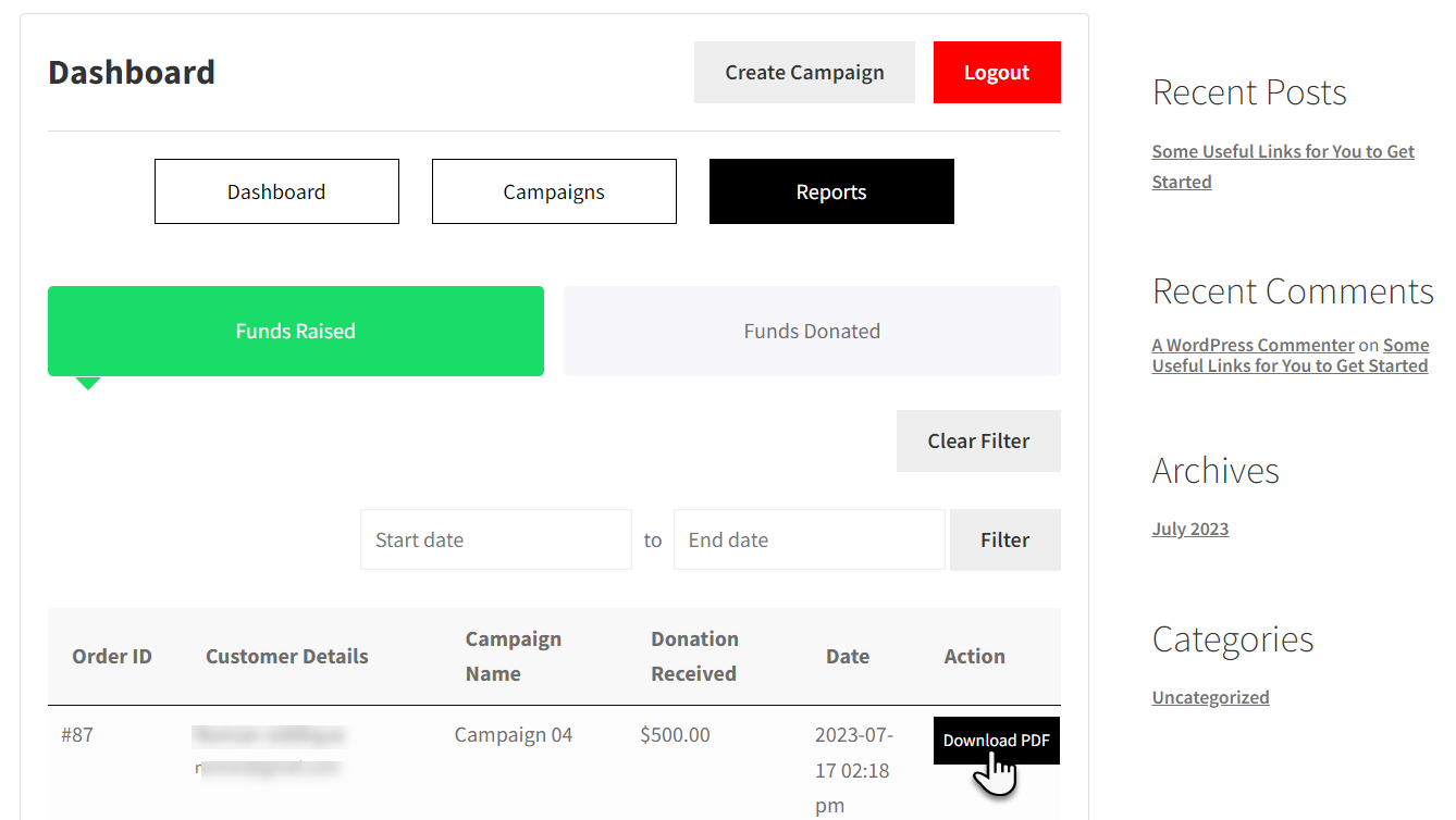 Search Field - reports download