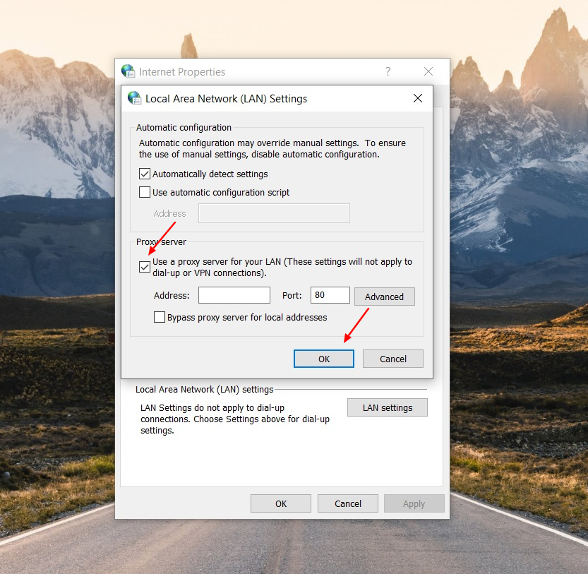 Select this option now Use a proxy server for your LAN