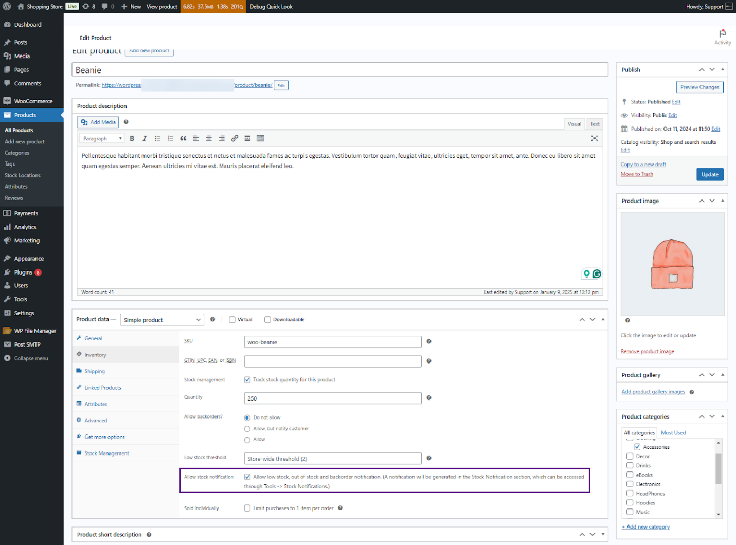 Stock Notification in Product Data