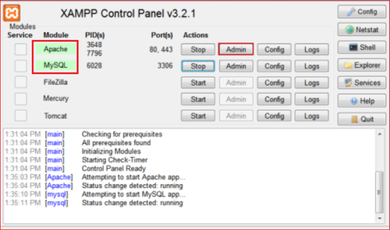 XAMPP Control Panel