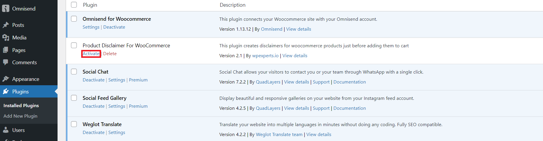 activate-product-disclaimer-for-woocommerce-plugin