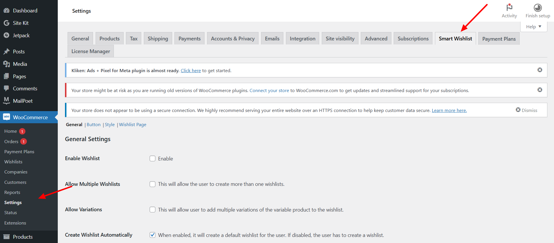 configure the wishlist plugin