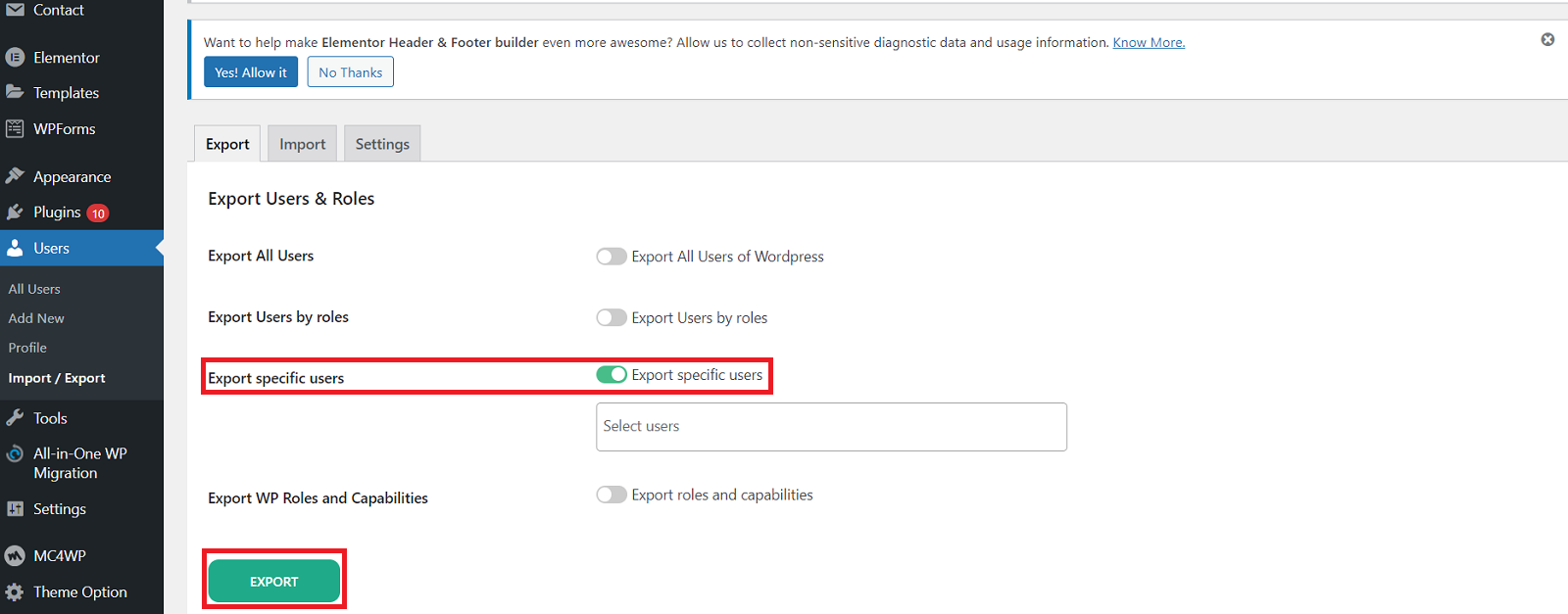 export-users-specific